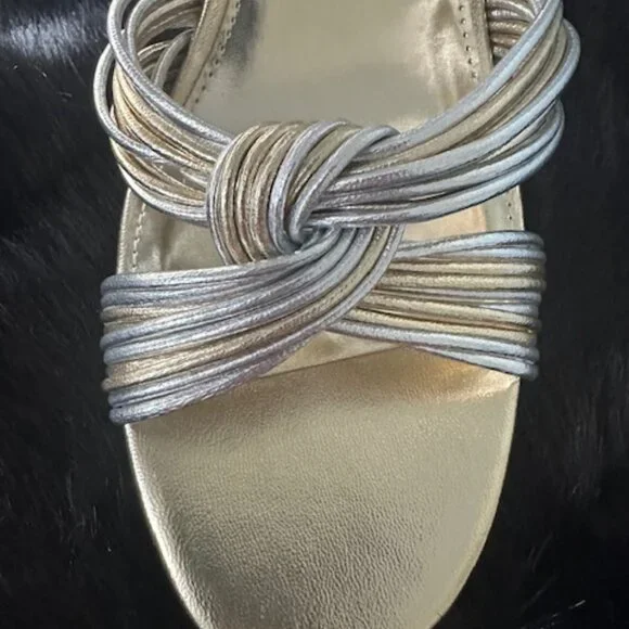 ✨ J.Crew Metallic Gold & Silver Strappy Heels - Size 10 - - Picture 6 of 9